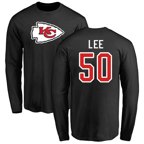 Men Kansas City Chiefs #50 Lee Darron Black Name and Number Logo Long Sleeve NFL T Shirt